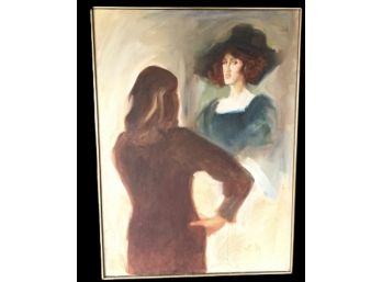 Original Painting Portrait Of Artist  Looking At Her Reflection, Signed By Artist, Nancy Reilly