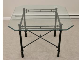 Bloomingdales Octagon Shaped Wrought Iron And Glass Table With A Perched Bird - (Retail Price $1,000)
