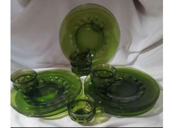 Vintage Green Glass Snack Plates/Cups