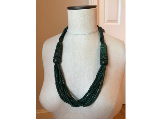 Carved Wood & Multi-Strand Beaded Necklace