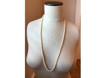 Vintage Sterling Clasp Costume Pearl Long Necklace With Tag