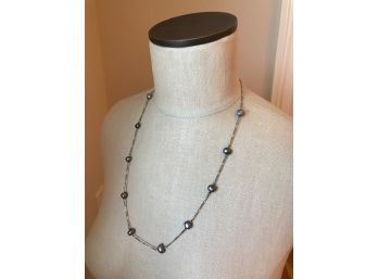 Sterling Silver Chain Necklace With Dark Baroque Pearls