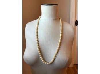Vintage Sterling Clasp Costume Pearl Long Necklace