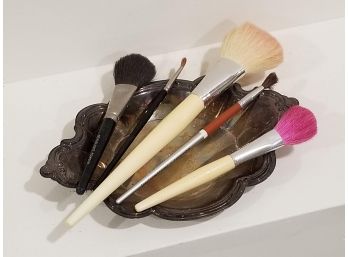 Makeup Brushes & Silverplate Dish