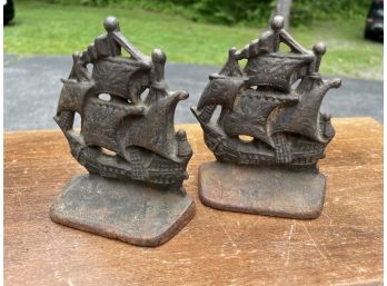 Antique Heavy Cast Iron Ship Bookends