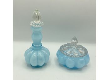 Vintage 2Pc Set FENTON Melon Powder Box & Perfume Bottle