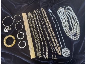 Lot Of Costume Jewelry Chains, Earrings, Bracelets