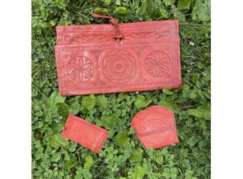 Mexican Tooled Leather Clutch W/accessories