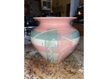 Southwestern Squat Vase Pink And Teal