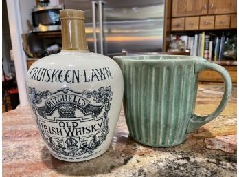 Stoneware Lot Green Pitcher And Cruiskeen Lawn Whiskey Jug