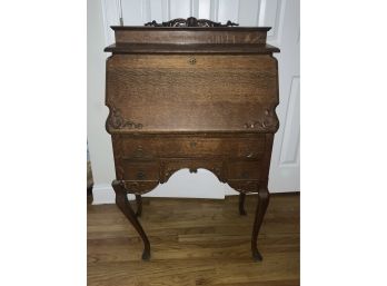 Awesome Antique Tiger Oak Ladies Drop Down Writing Desk