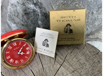 Vintage Seth Thomas Red Travel Alarm W/box & Directions