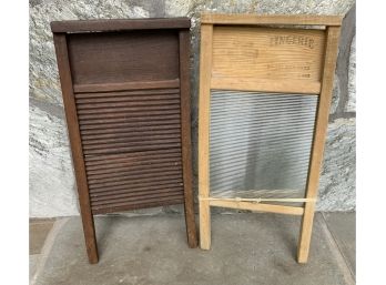 2 Antique Wash Boards ~ Ribbed Glass & Wood ~