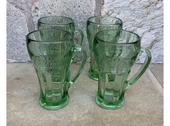 4 Vintage Coca Cola  Heavy GLASSES W/Handles ~ Libbey ~