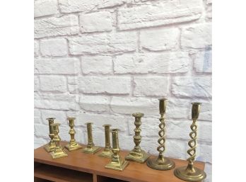 Vintage 9pc Brass Candlestick Collection