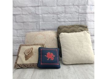 5 Pc Decorative Pillow Lot - Needlepoint And Fabric
