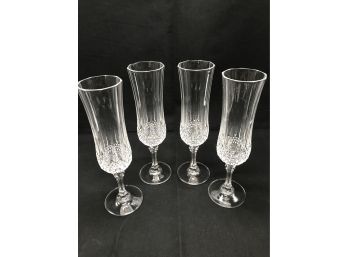 (4) Longchamp Cristal DArques-Durand Flutes, Lead Crystal Champagne Glasses