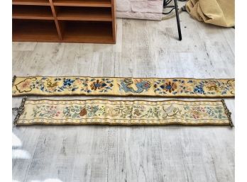 Pair Of Handcrafted Needlepoint Wall Hangings - 1970s  60.5'L And 45.5'L