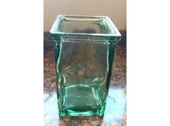 HANDSOME Heavy Rectangular Green Glass Vase