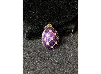 Ornate Purple Enamel Egg Pendant From St. Petersburg Russia