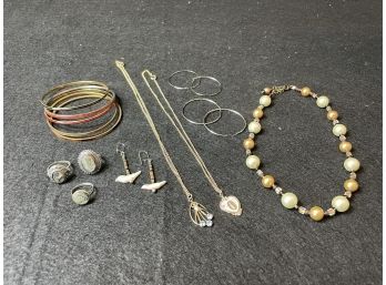 Costume Jewelry Lot 9 With Mother Of Pearl Rings