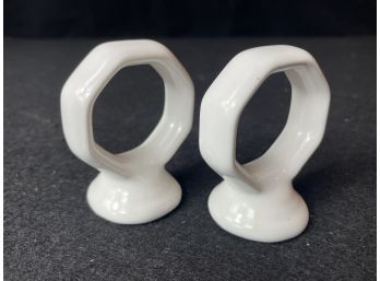 Pair Of White Ceramic Octagon Napkin Rings