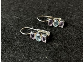 Beautiful Sterling Earrings With Aquamarine & Amethyst Gemstones