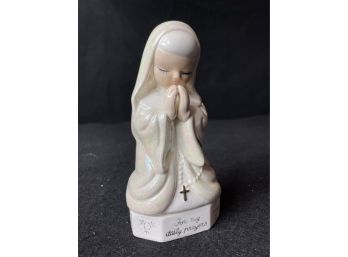 Vintage Dee Bee Co. Iridescent Praying Nun Figurine Prayer Box Circa 1960s