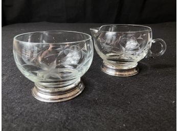 Gorgeous Glass And Sterling Cream And Sugar Set