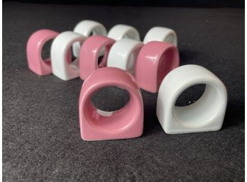 Pink And White Ceramic Napkin Rings