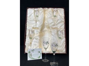 Exquisite Set Of 6 Perrier Jouet Hand Painted Glasses In Mag Bottle Box