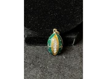Ornate Green Enamel Egg Pendant From Russia