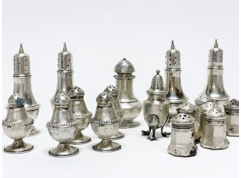 A Large Collection Of Vintage And Antique Sterling Silver Hollow Ware Salt And Pepper Shakers