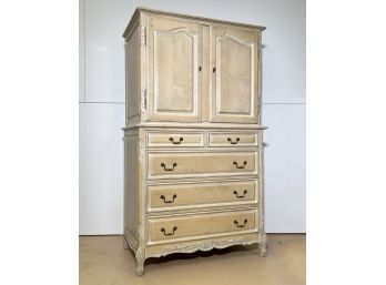 A Paneled Wood French Provincial Dresser With Cabinet Top For Hanging