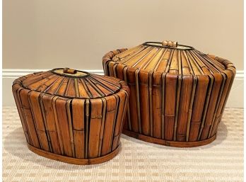 A Pair Of Vintage Asian Lidded Baskets