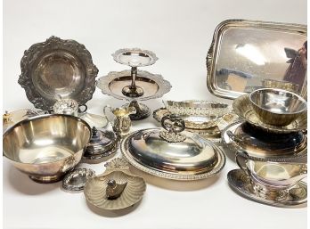 A Large Assortment Of Vintage And Antique Silver Plate