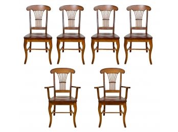 A Set Of 6 Vintage Maple Wheat Back Chairs, Possibly Grange