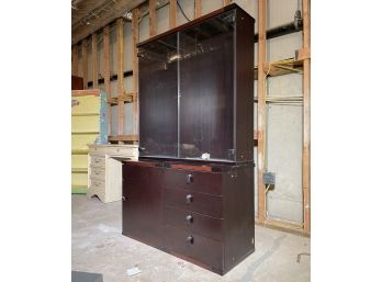 A Modern Mahogany Veneer And Glass Media Cabinet
