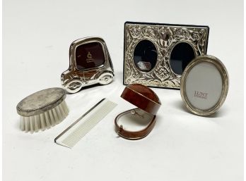 Vintage Sterling Silver And Gold Vanity Top Accoutrements And Jewelry
