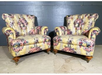 A Pair Of Rolled Back Upholstered Armchairs, Possibly Edward Ferrell