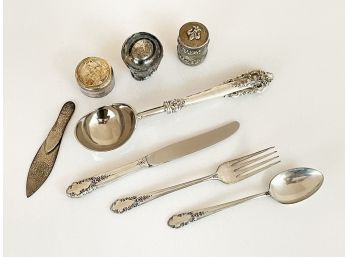 A Collection Of Vintage And Antique Sterling Handled Serving Ware And Silver Plate