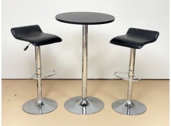 A Modern Highboy Bistro Set With Chrome And Leather