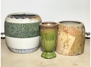 A Trio Of Asian Ceramic Planter