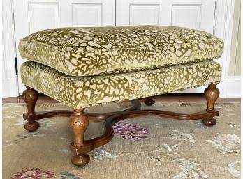 An Upholstered Ottoman Or Bedside Bench In Velvet Print By Greenbaum Interiors