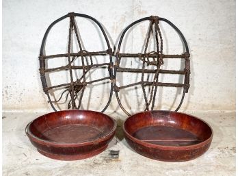 A Pair Of Antique Japanese Snowshoes And Serving Bowls