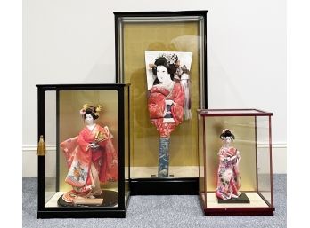 Japanese Dolls In Shadowbox Cases