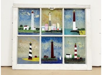 An Original Lighthouse Themed Art Window Panel