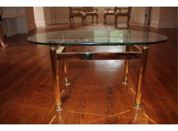 Small Brass & Glass Oval Coffee Table
