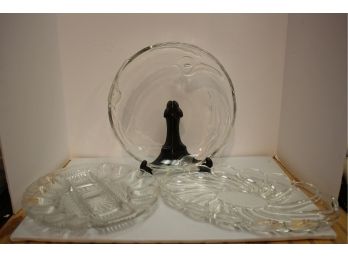 Mixed Lot Of Three Clear Glass Serving Plates/Dishes/Deviled Egg Plate