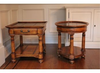 Set Of Two Heavy Wood Oval & Rectangular End Tables